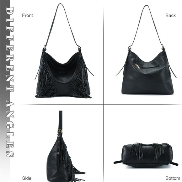 Vintage Fringe Shoulder Bag Women Pu Leather Crossbody Hobo Purse Large - Picture 2 of 6